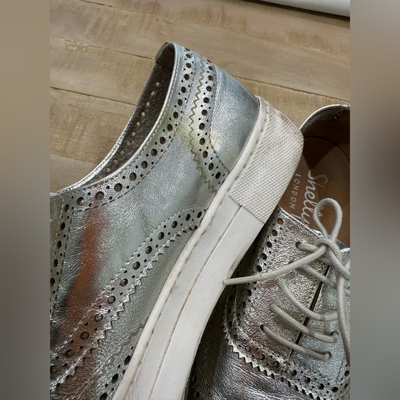 Shellys London STELLA  metallic silver Oxford platform shoes sneakers lace up - Picture 9 of 14